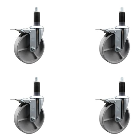 Service Caster 5'' Semi Steel Swivel 1-1/8'' Expanding Stem Caster Set Total Lock Brake, 4PK SCC-EXTTL20S515-SSR-118-4